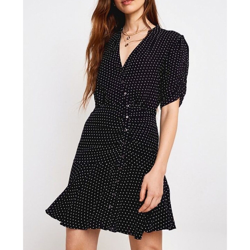 Free People Size S Pippa Mini Shirt Dress Polka Dot Ruched Asymmetric Boho
